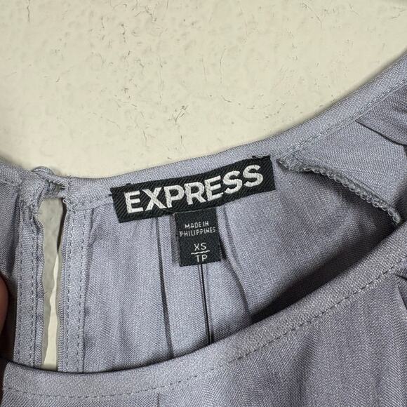 Express Womens XS Silver Gray Blouse Blouson Sleeves Career Casual Flowy - Picture 4 of 7